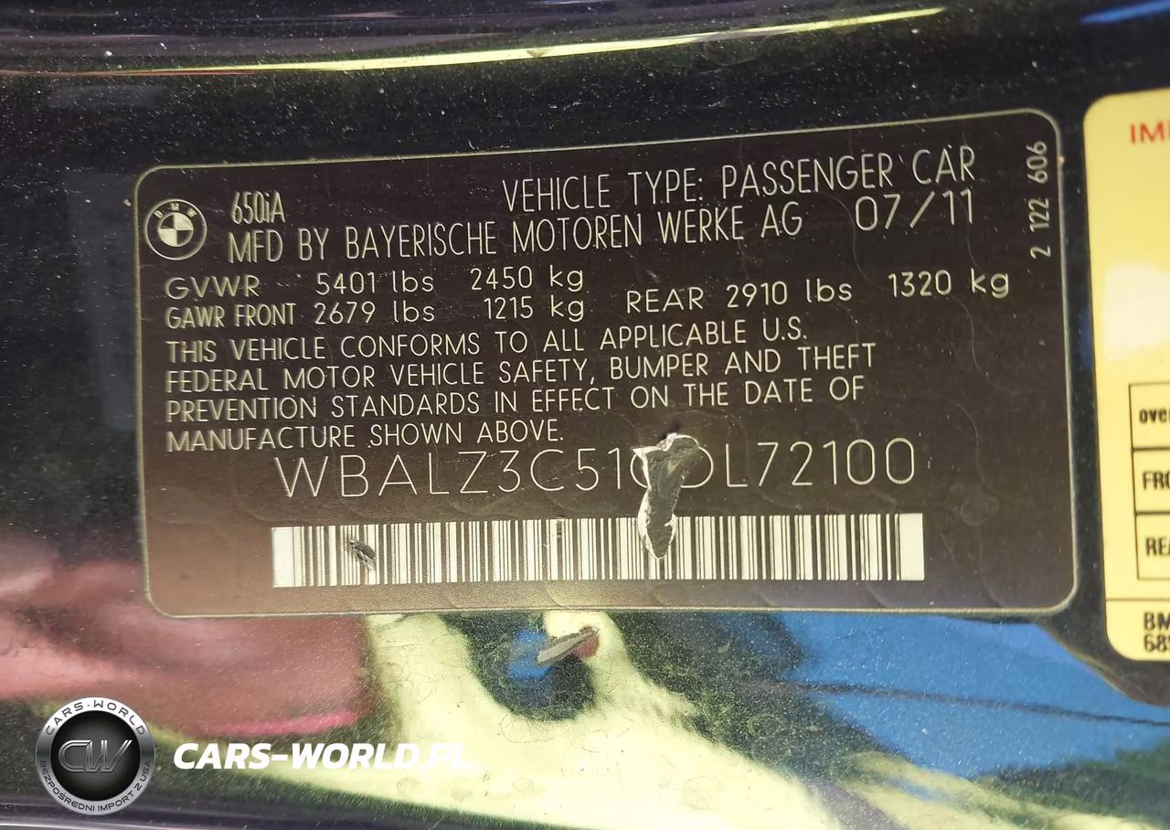 2012 BMW 650I VIN:WBALZ3C51CDL72100 - 9