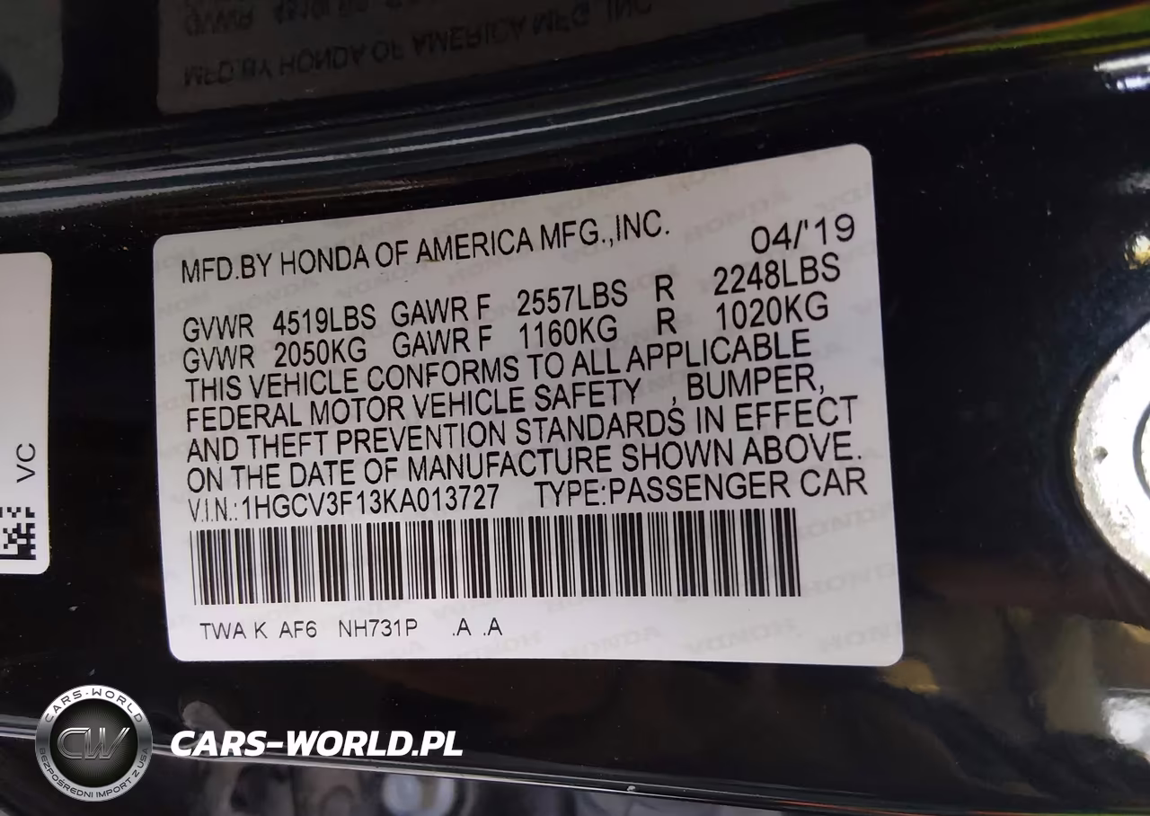 2019 Honda Accord Hybrid VIN:1HGCV3F13KA013727 - 9