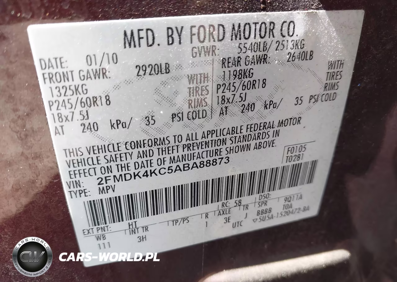 2010 Ford Edge Limited VIN:2FMDK4KC5ABA88873 - 9