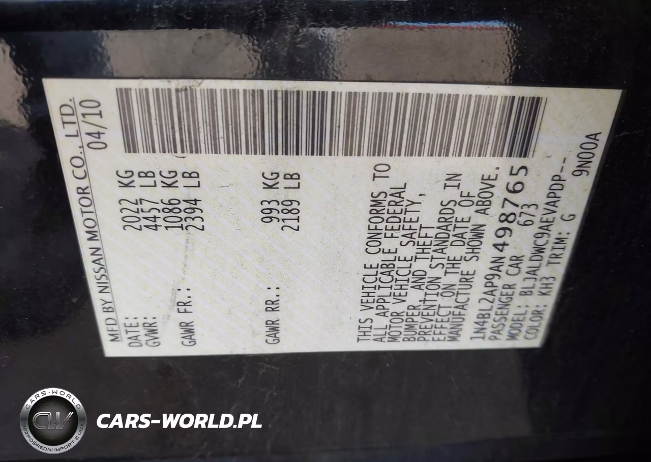 2010 Nissan Altima 3.5 Sr VIN:1N4BL2AP9AN498765 - 9