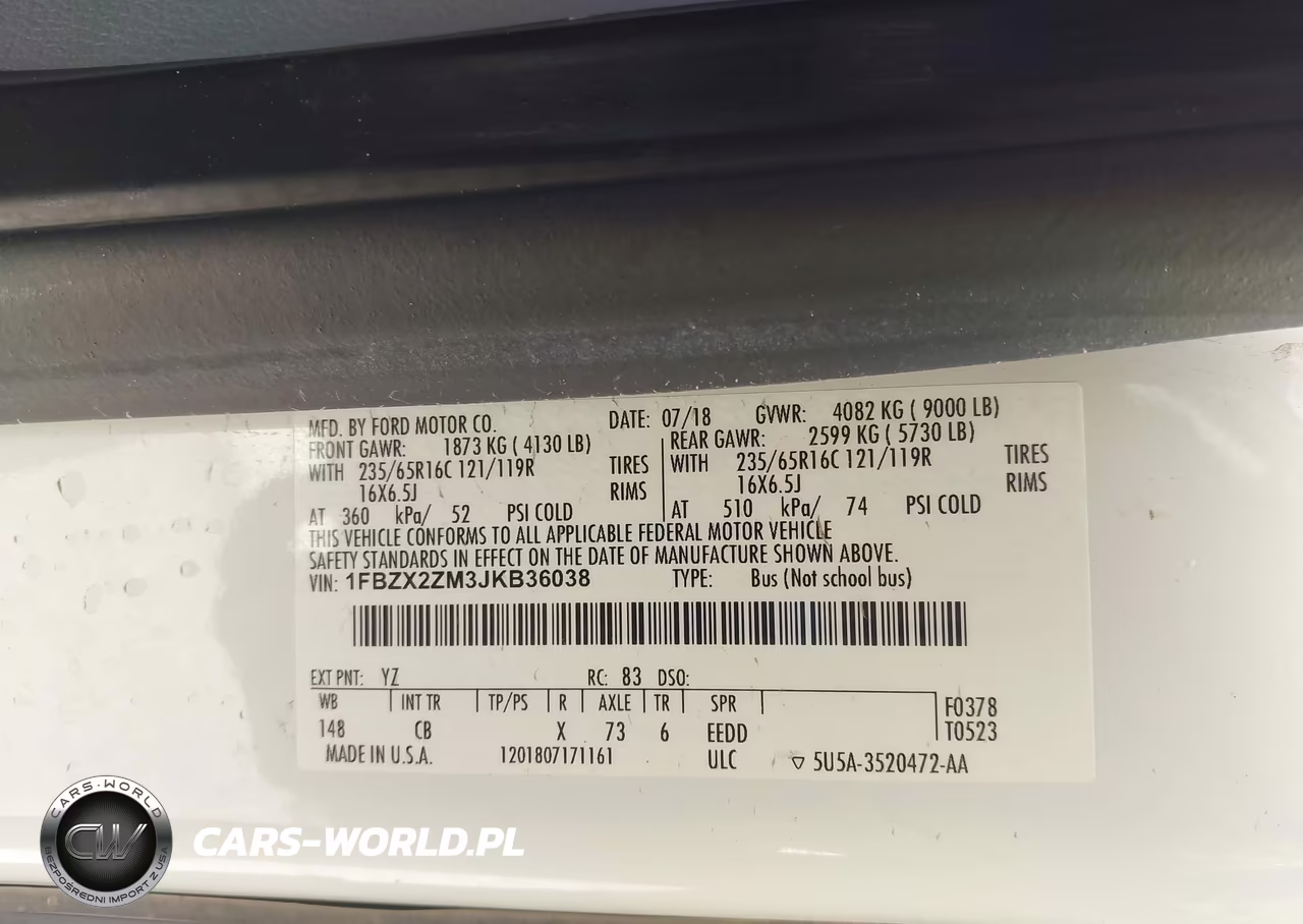 2018 Ford Transit-350 Xl VIN:1FBZX2ZM3JKB36038 - 9
