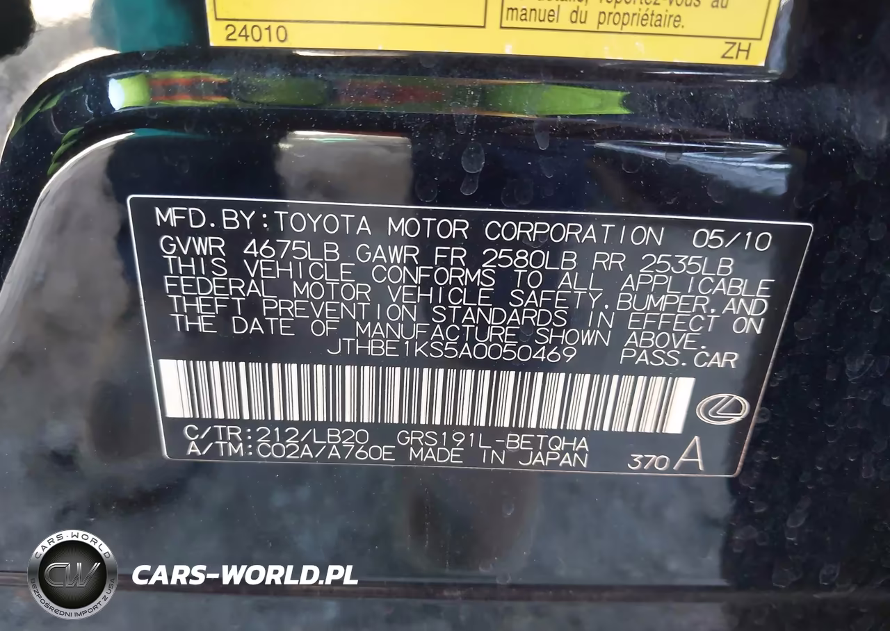 2010 Lexus Gs 350 VIN:JTHBE1KS5A0050469 - 9