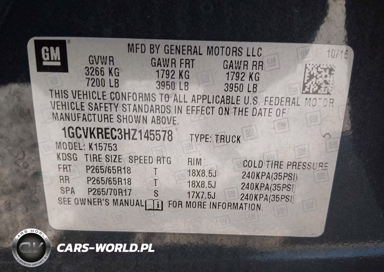 2017 Chevrolet Silverado 1500 2Lt VIN:1GCVKREC3HZ145578 - 9