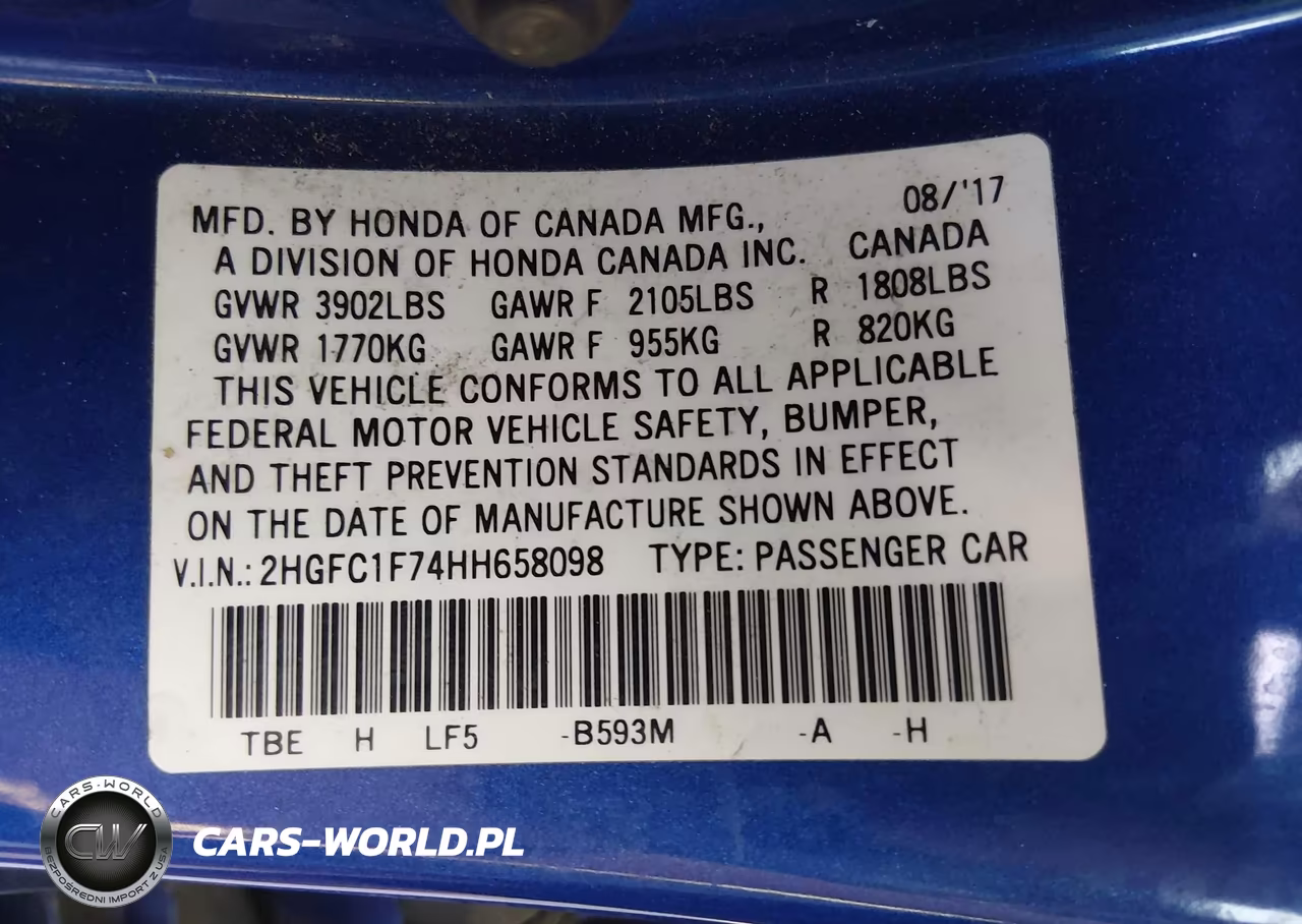 2017 Honda Civic Ex-L VIN:2HGFC1F74HH658098 - 9