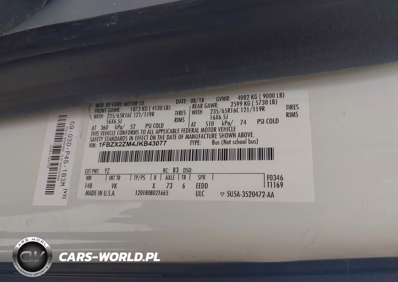2018 Ford Transit-350 Xl VIN:1FBZX2ZM4JKB43077 - 9
