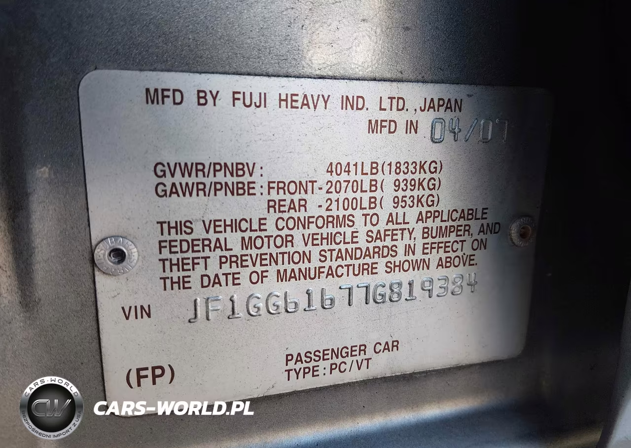 2007 Subaru Impreza 2.5I VIN:JF1GG61677G819384 - 9
