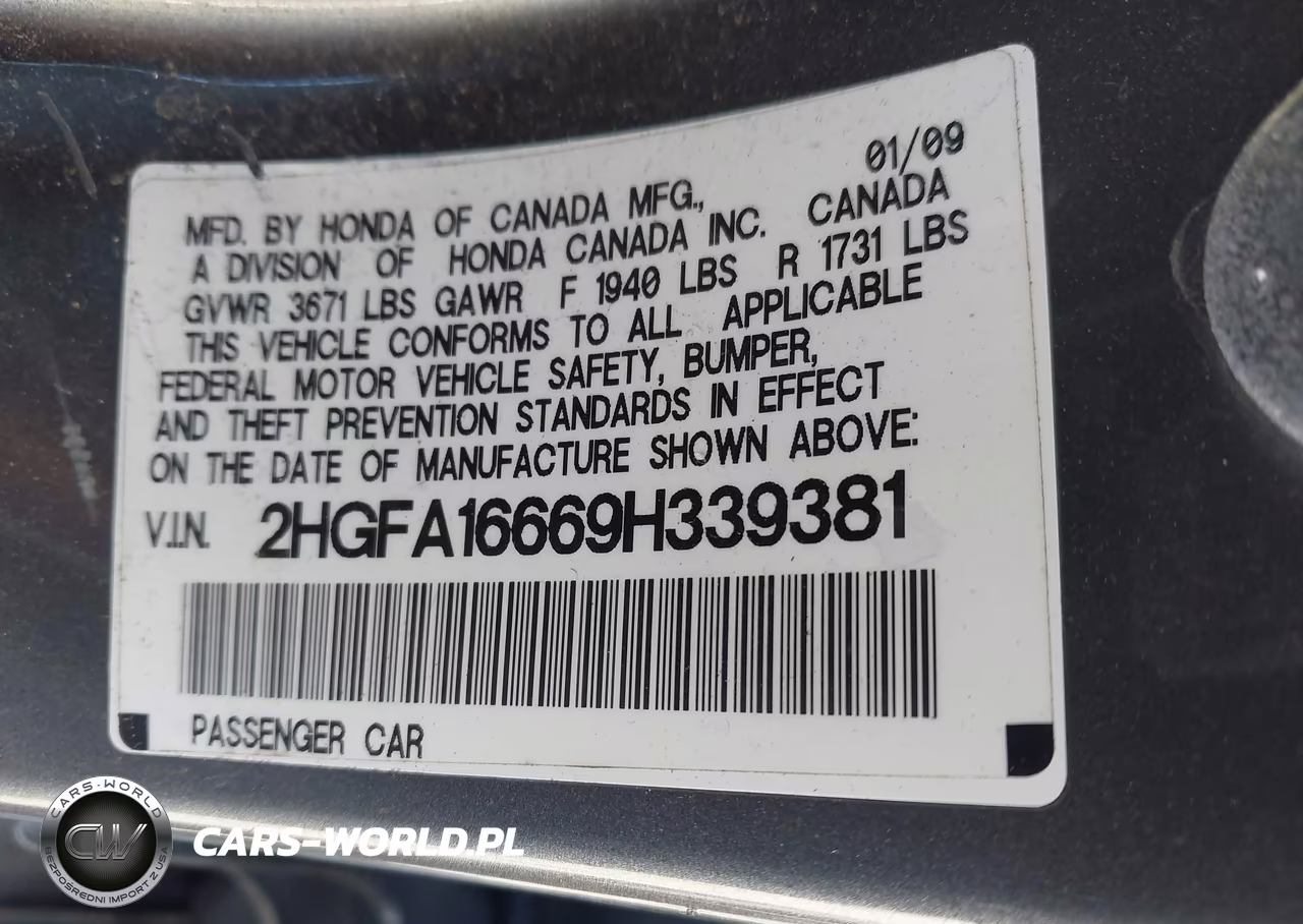 2009 Honda Civic Lx-S VIN:2HGFA16669H339381 - 9