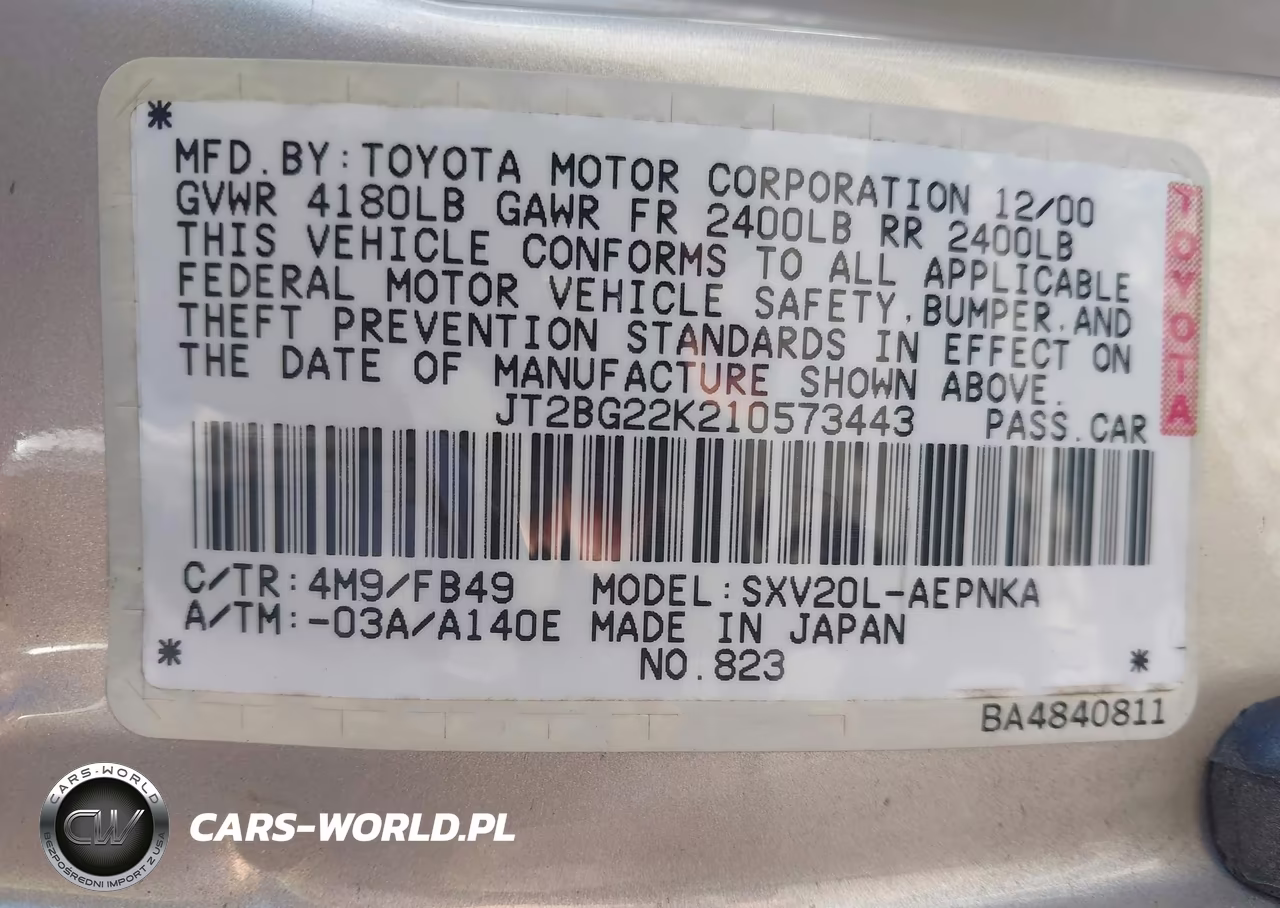 2001 Toyota Camry Le VIN:JT2BG22K210573443 - 9