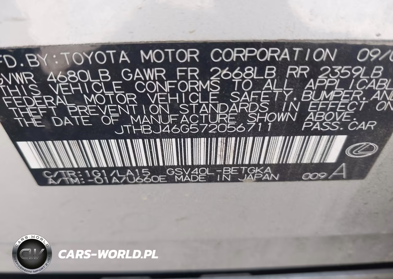 2007 Lexus Es 350 VIN:JTHBJ46G572056711 - 9
