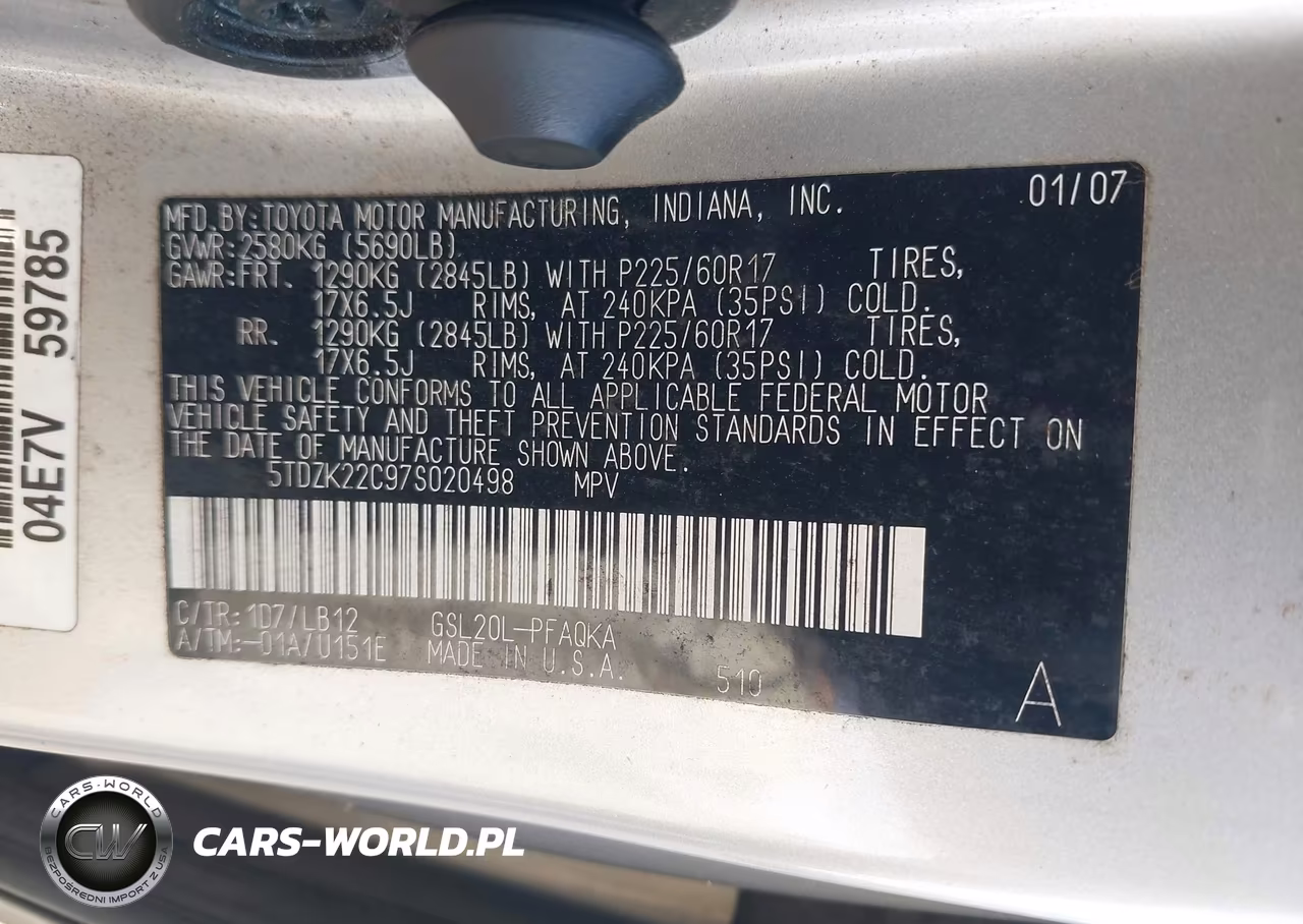 2007 Toyota Sienna Xle VIN:5TDZK22C97S020498 - 9