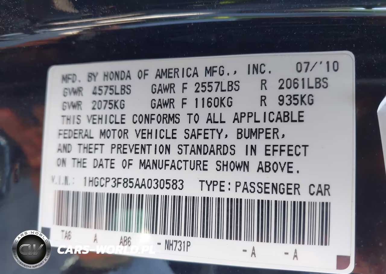 2010 Honda Accord 3.5 Ex-L VIN:1HGCP3F85AA030583 - 9