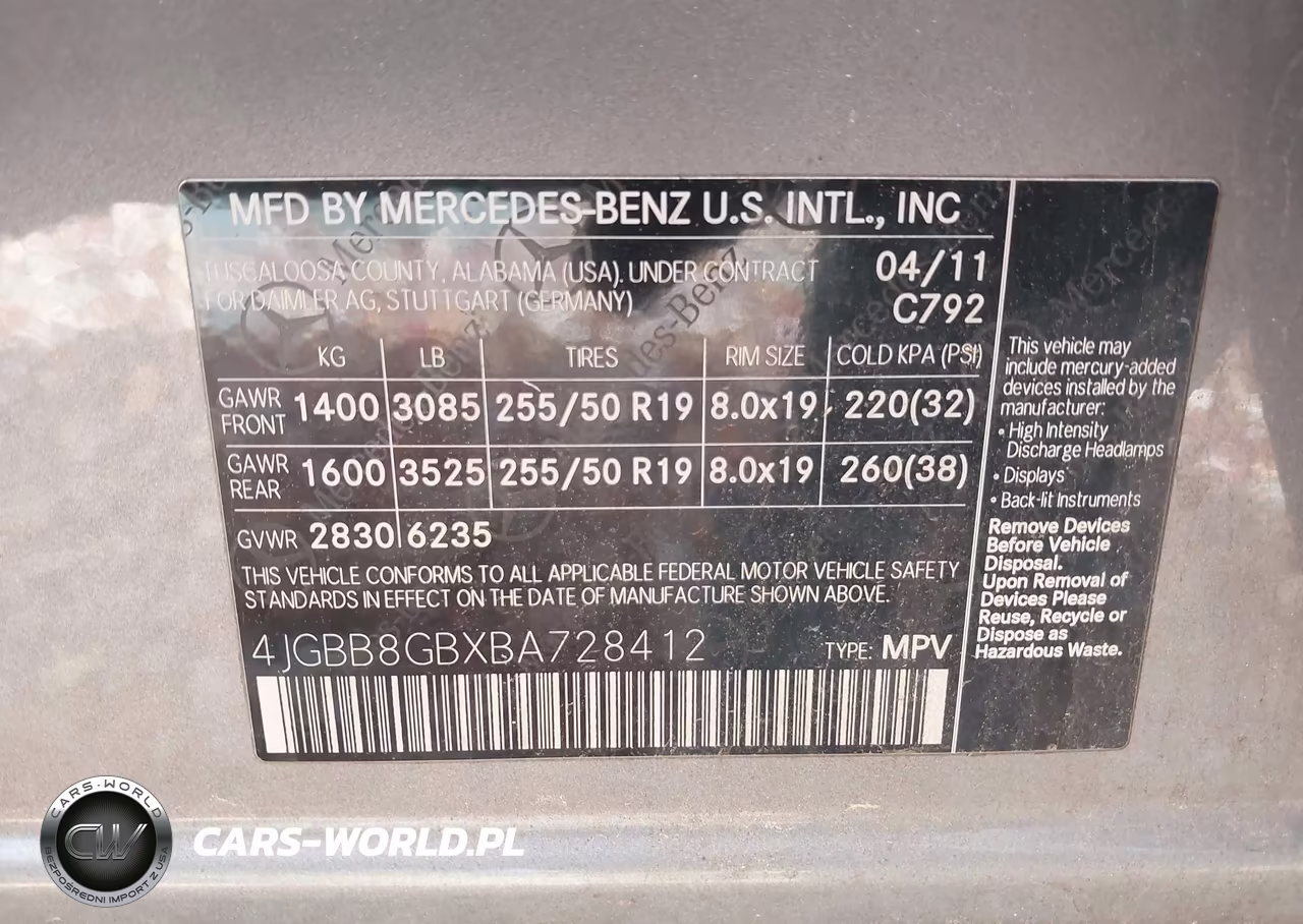 2011 Mercedes-Benz Ml 350 4Matic VIN:4JGBB8GBXBA728412 - 9