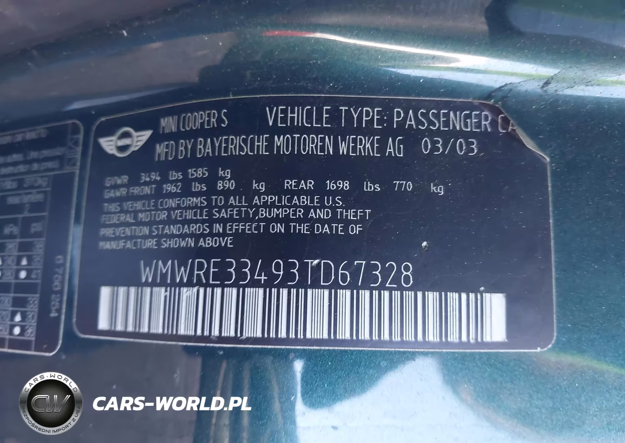 2003 Mini Cooper S VIN:WMWRE33493TD67328 - 9