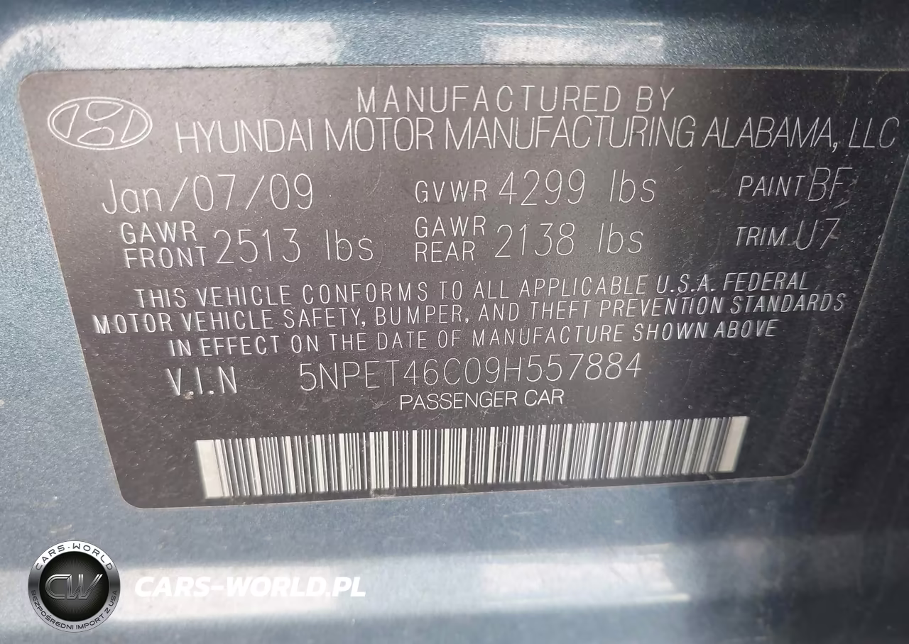 2009 Hyundai Sonata Gls VIN:5NPET46C09H557884 - 9
