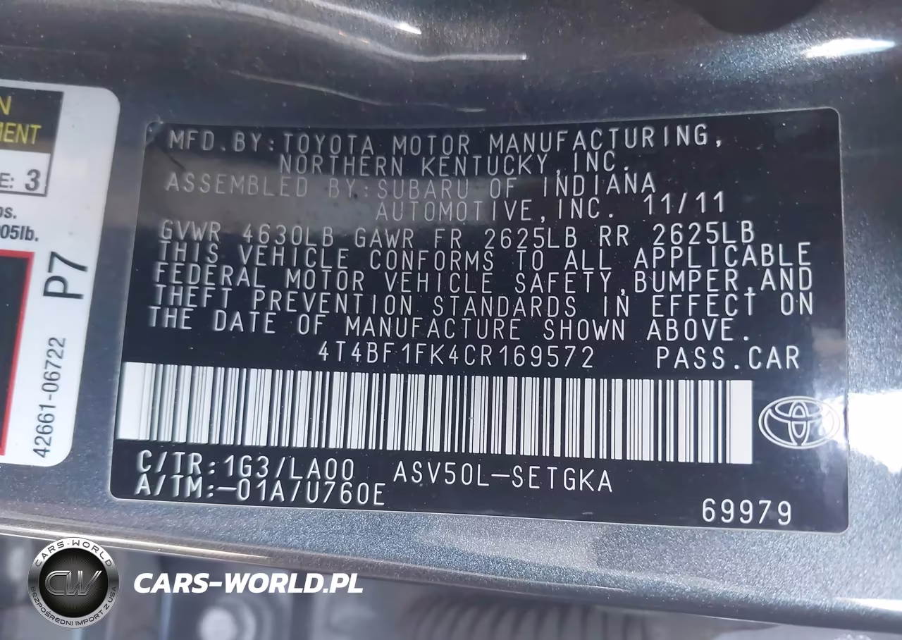 2012 Toyota Camry Xle VIN:4T4BF1FK4CR169572 - 9