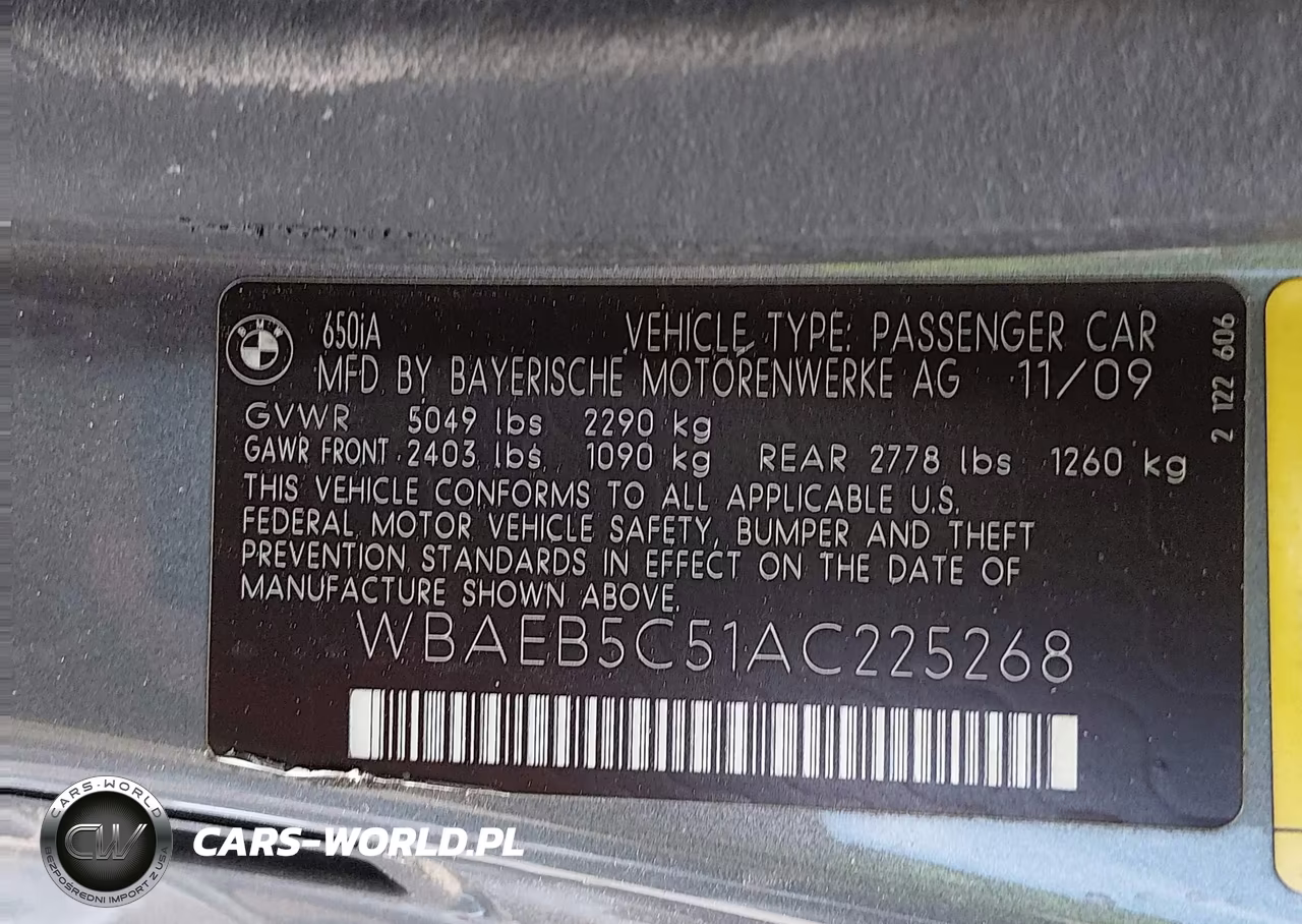 2010 BMW 650I VIN:WBAEB5C51AC225268 - 9
