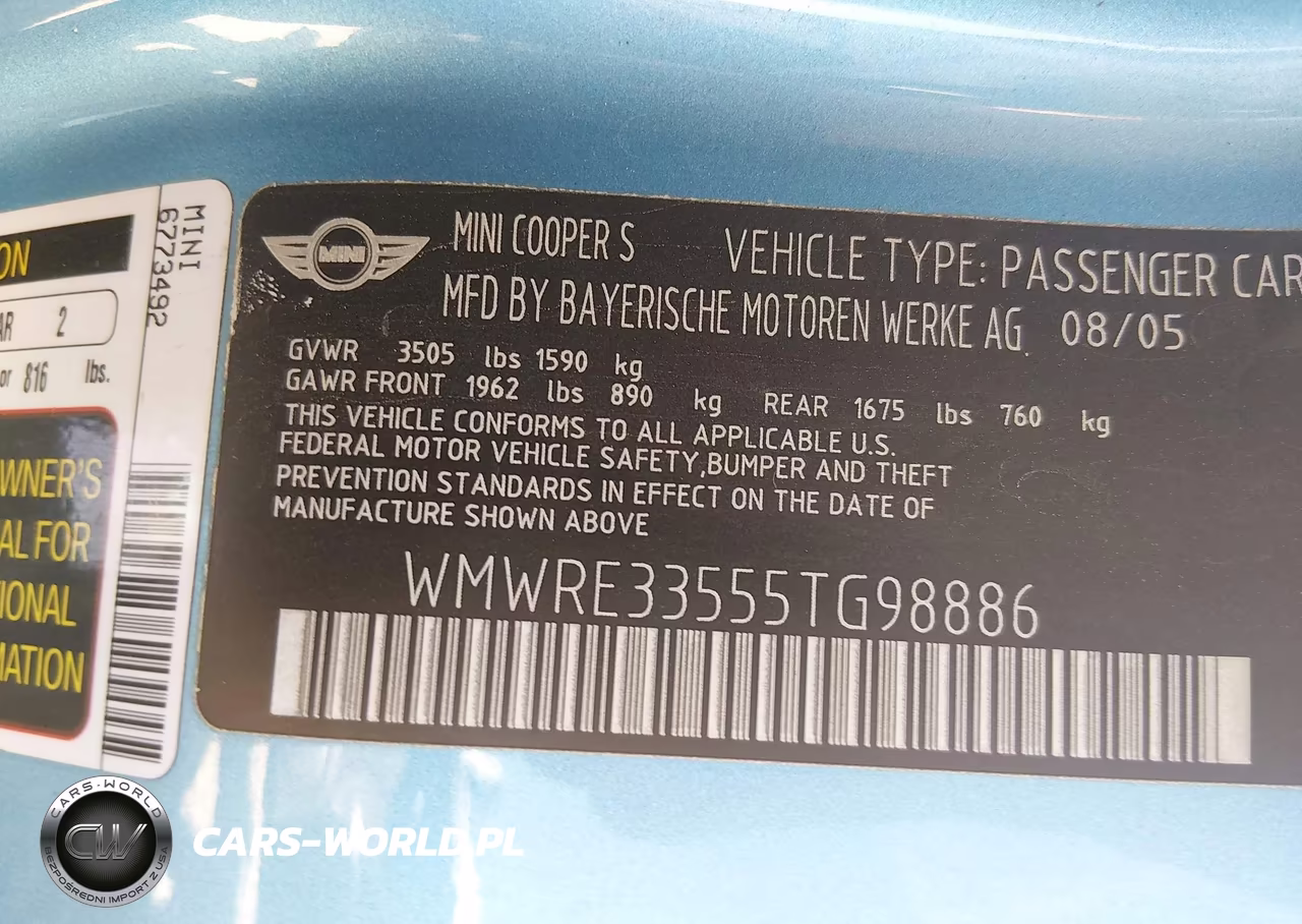 2005 Mini Cooper S VIN:WMWRE33555TG98886 - 9