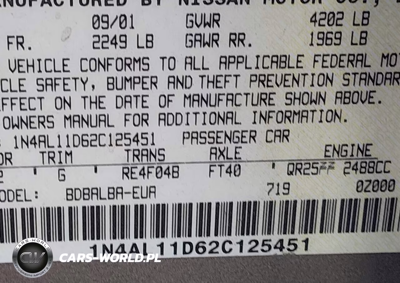 2002 Nissan Altima 2.5 Sl VIN:1N4AL11D62C125451 - 9