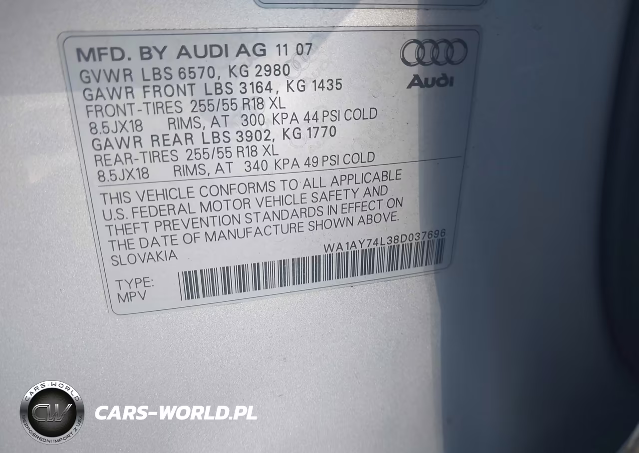 2008 Audi Q7 3.6 VIN:WA1AY74L38D037696 - 9