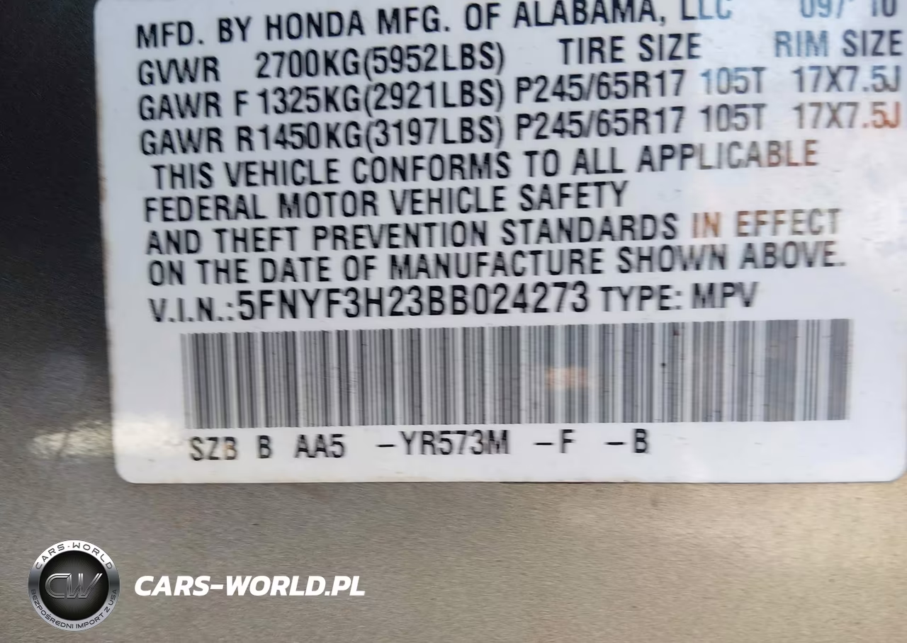 2011 Honda Pilot Lx VIN:5FNYF3H23BB024273 - 9