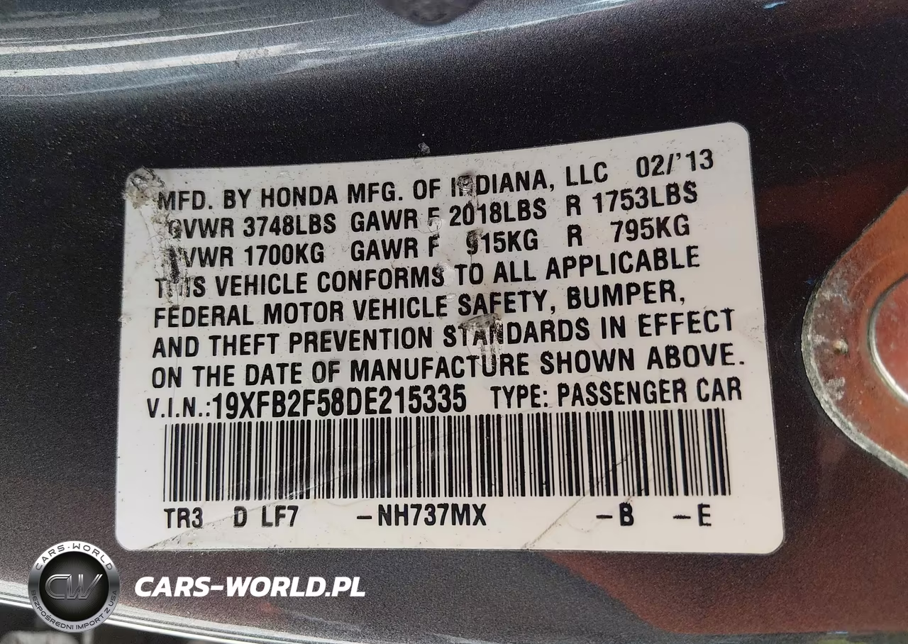 2013 Honda Civic Lx VIN:19XFB2F58DE215335 - 9