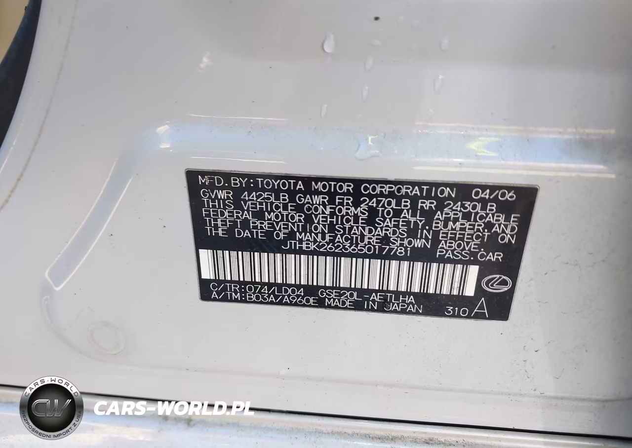 2006 Lexus Is 250 VIN:JTHBK262365017781 - 9