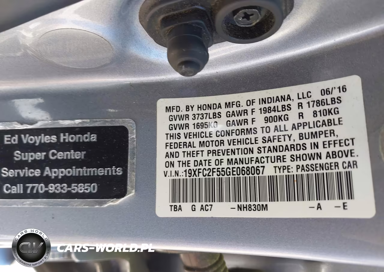 2016 Honda Civic Lx VIN:19XFC2F55GE068067 - 9