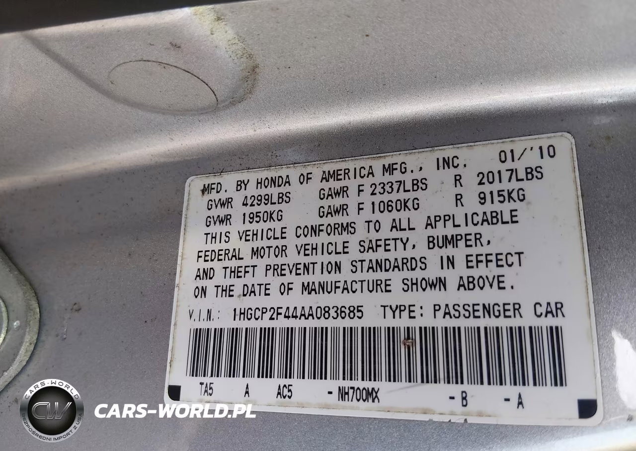 2010 Honda Accord 2.4 Lx-P VIN:1HGCP2F44AA083685 - 9