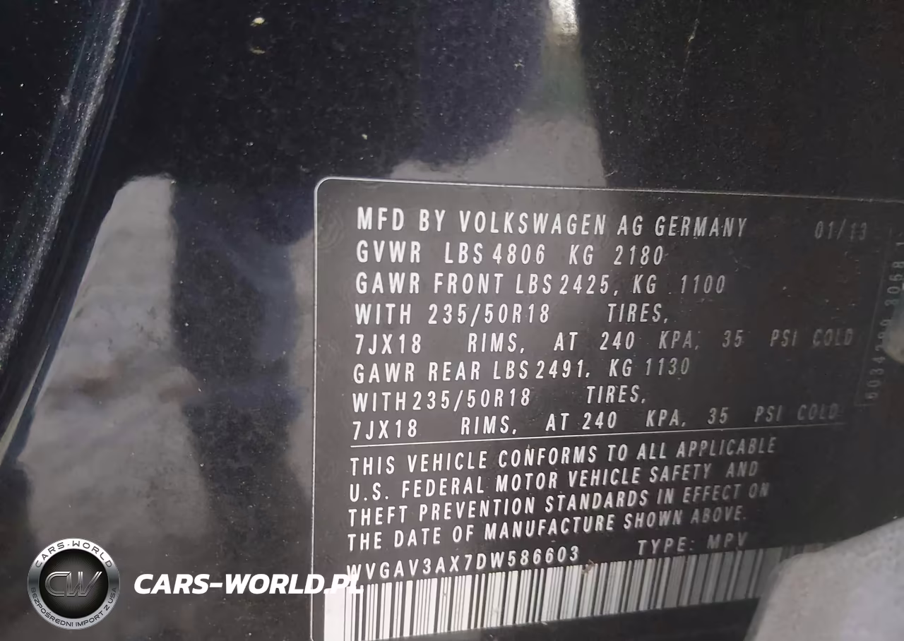 2013 Volkswagen Tiguan Se VIN:WVGAV3AX7DW586603 - 9