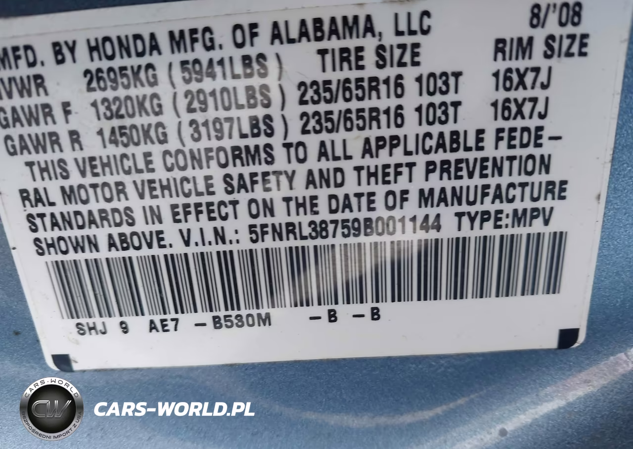 2009 Honda Odyssey Ex-L VIN:5FNRL38759B001144 - 9