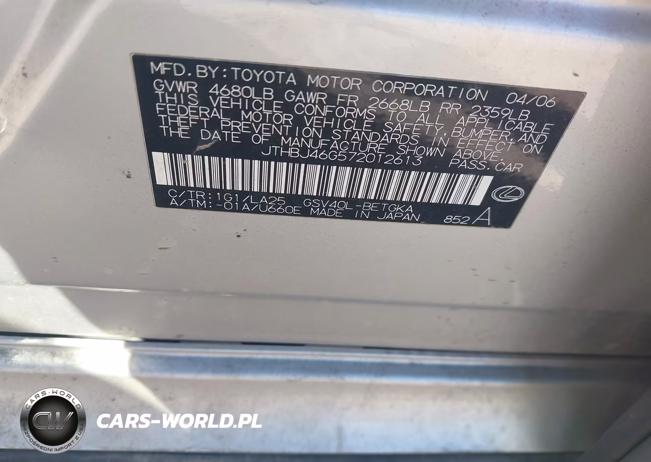 2007 Lexus Es 350 VIN:JTHBJ46G572012613 - 9