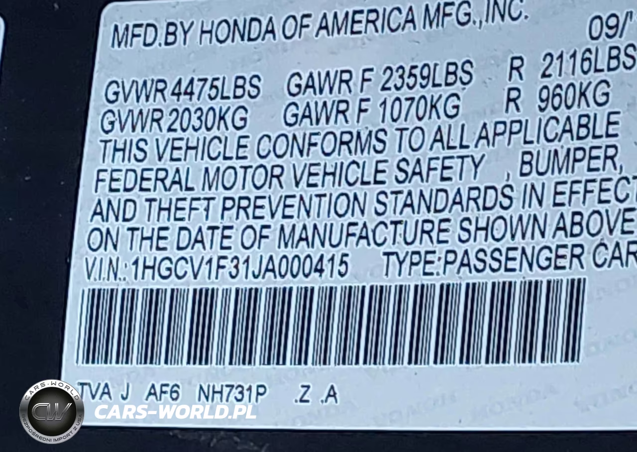 2018 Honda Accord Sport VIN:1HGCV1F31JA000415 - 9