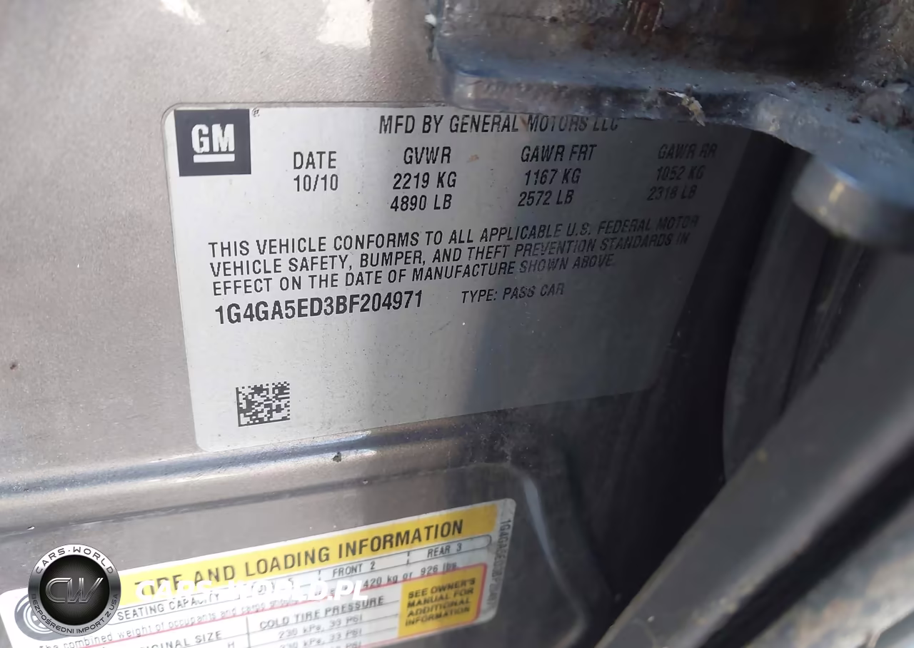 2011 Buick Lacrosse Cx VIN:1G4GA5ED3BF204971 - 9