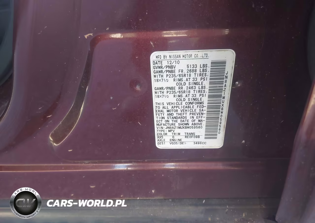2011 Nissan Murano S VIN:JN8AZ1MUXBW059560 - 9