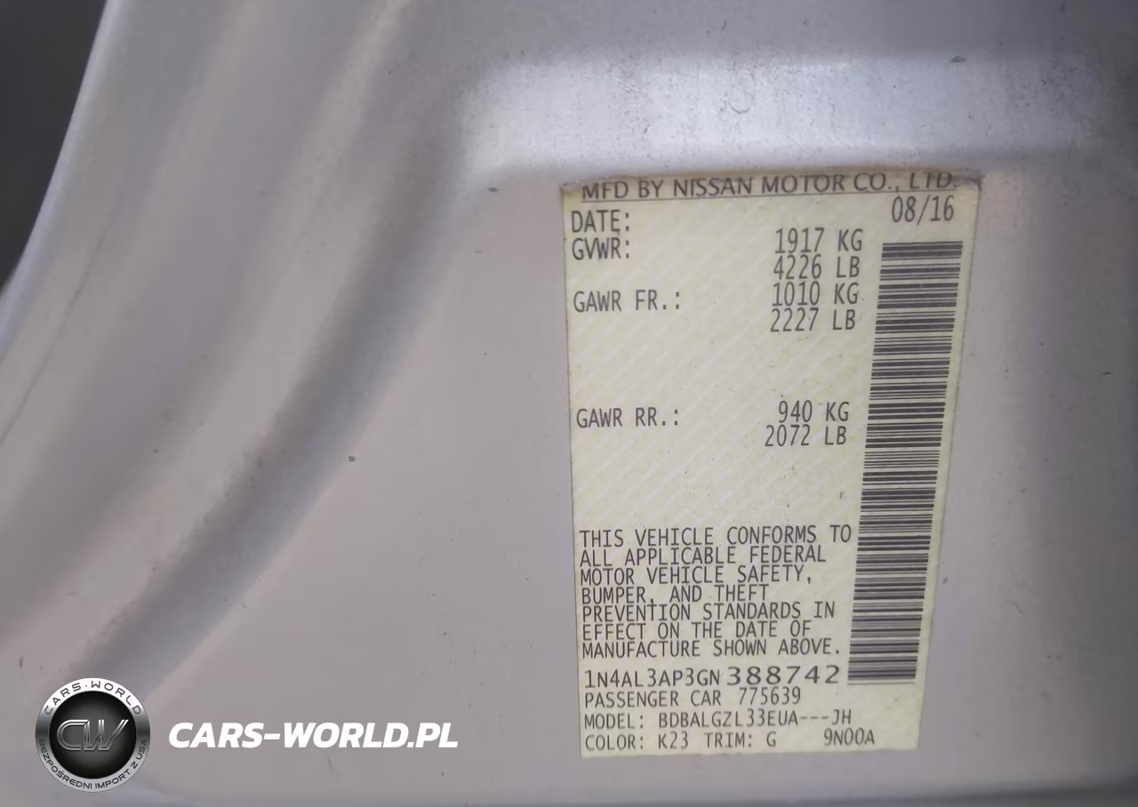 2016 Nissan Altima 2.5 S VIN:1N4AL3AP3GN388742 - 9