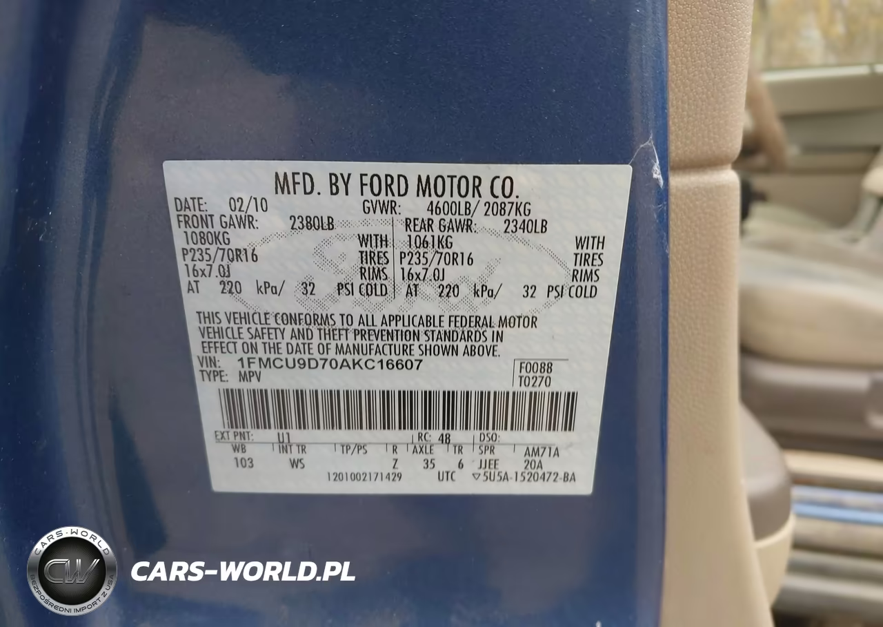 2010 Ford Escape Xlt VIN:1FMCU9D70AKC16607 - 9