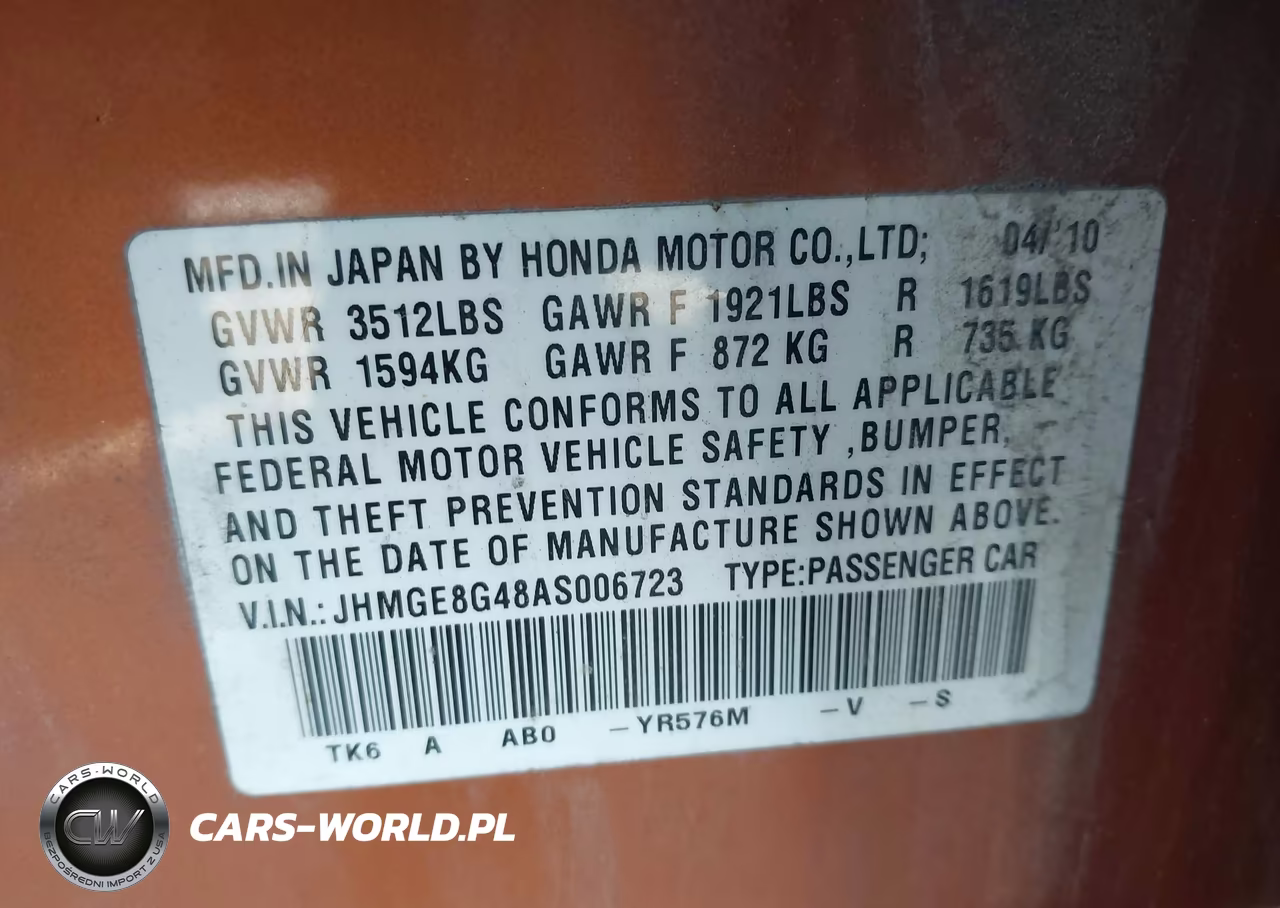 2010 Honda Fit Sport VIN:JHMGE8G48AS006723 - 9
