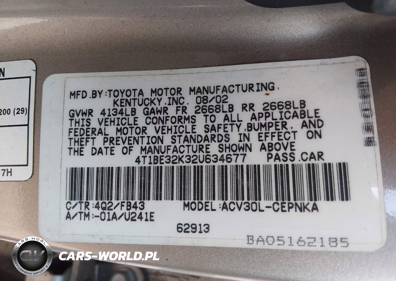 2002 Toyota Camry Le VIN:4T1BE32K32U634677 - 9