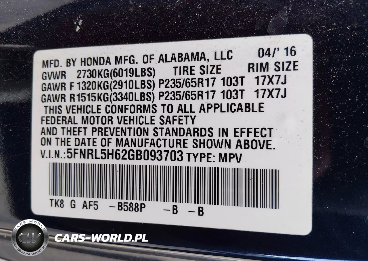2016 Honda Odyssey Ex-L VIN:5FNRL5H62GB093703 - 9