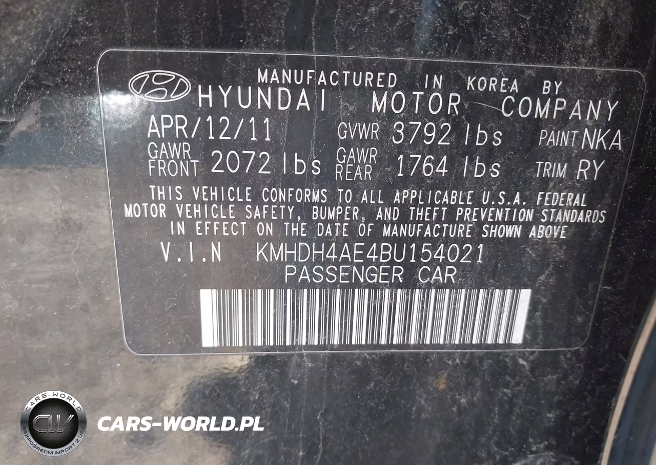 2011 Hyundai Elantra Limited (Ulsan Plant) VIN:KMHDH4AE4BU154021 - 9