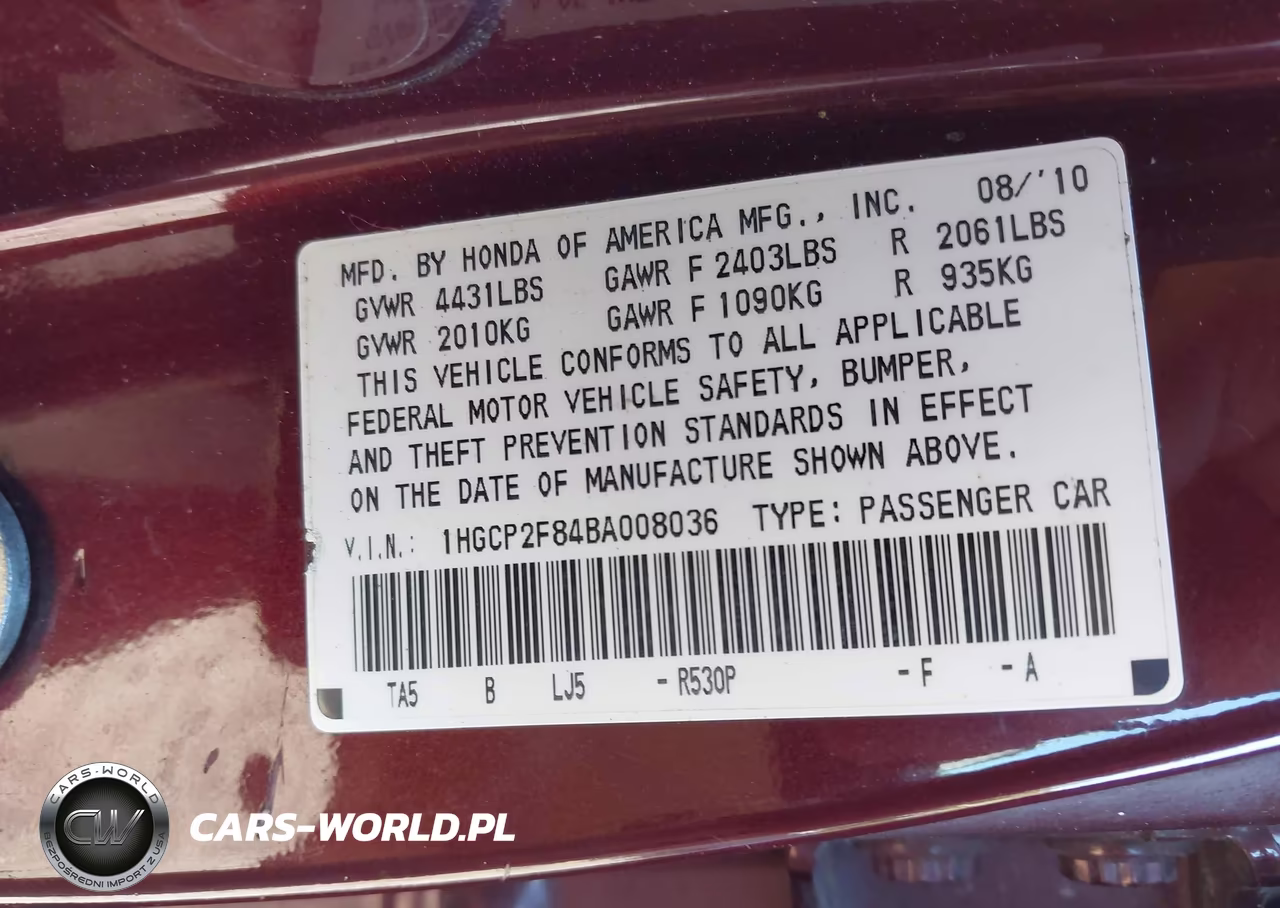 2011 Honda Accord 2.4 Ex-L VIN:1HGCP2F84BA008036 - 9