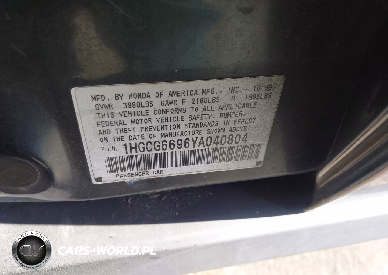 2000 Honda Accord 2.3 Se VIN:1HGCG6696YA040804 - 9