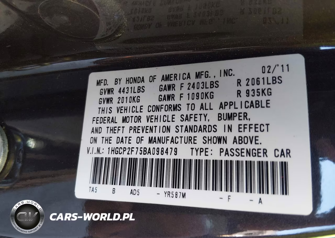 2011 Honda Accord 2.4 Ex VIN:1HGCP2F75BA098479 - 9