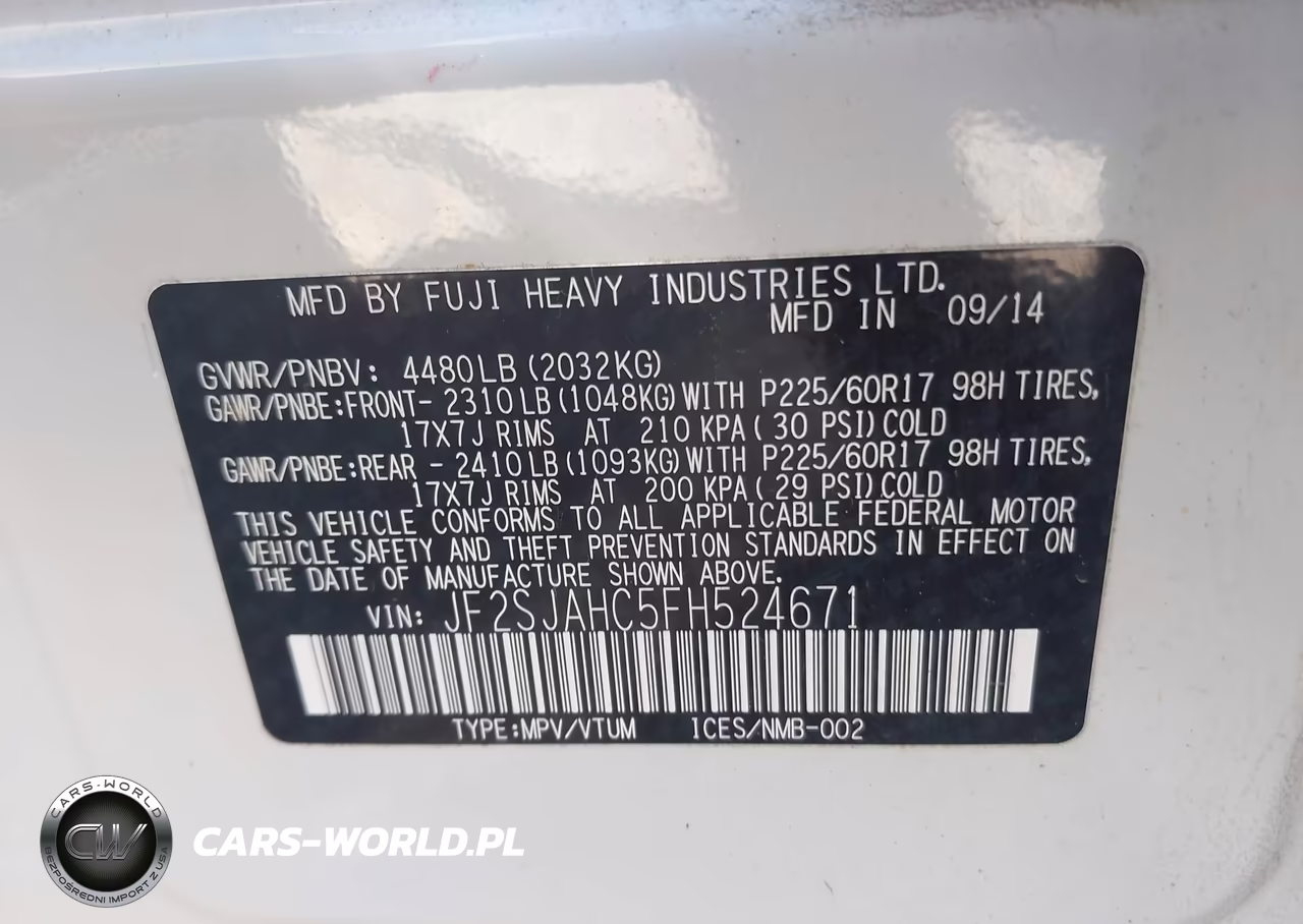 2015 Subaru Forester 2.5I Limited VIN:JF2SJAHC5FH524671 - 9