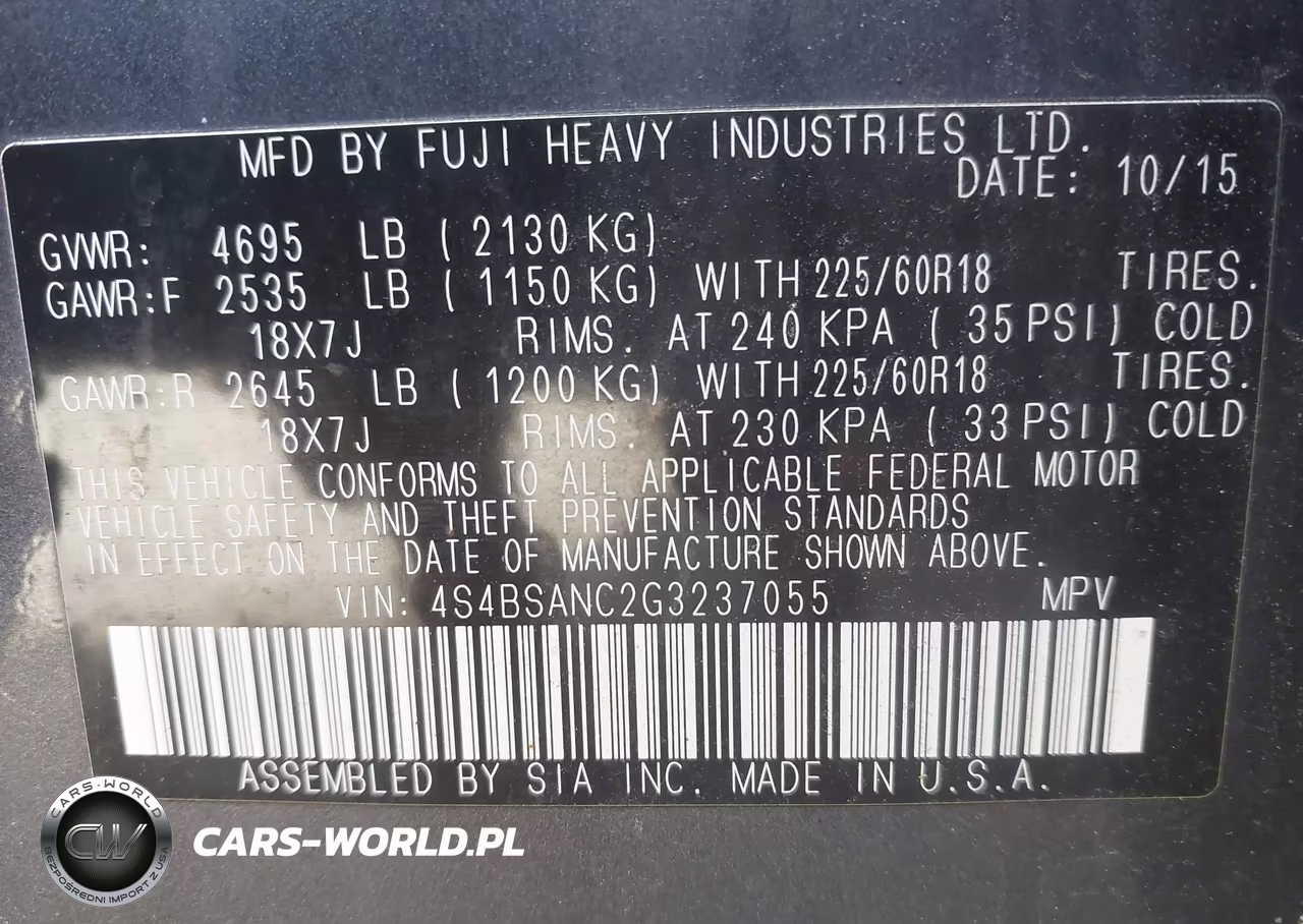 2016 Subaru Outback 2.5I Limited VIN:4S4BSANC2G3237055 - 9