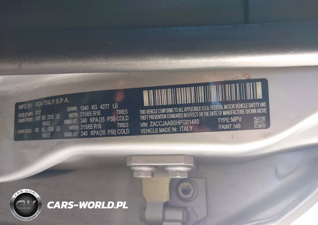 2017 Jeep Renegade Sport Fwd VIN:ZACCJAAB0HPG01480 - 9