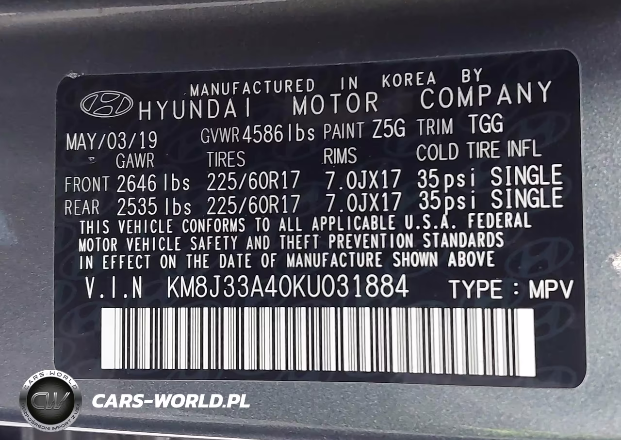 2019 Hyundai Tucson Value VIN:KM8J33A40KU031884 - 9