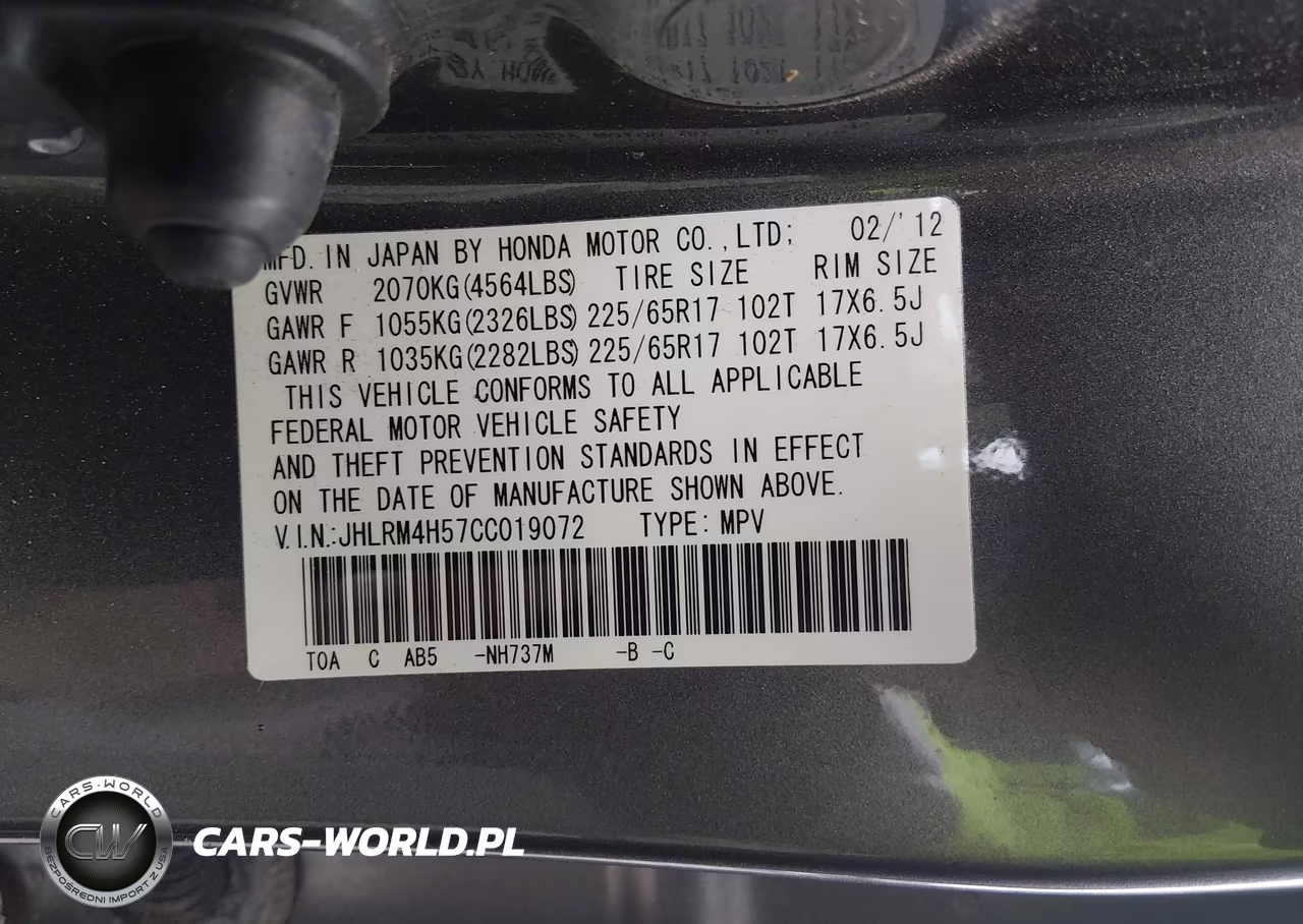 2012 Honda Cr-V Ex VIN:JHLRM4H57CC019072 - 9