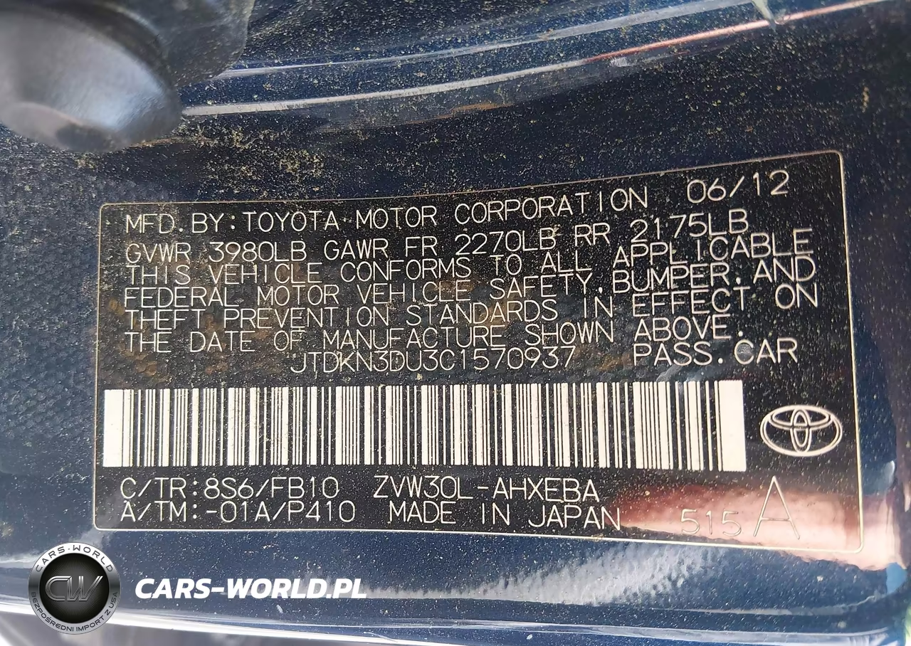 2012 Toyota Prius Two VIN:JTDKN3DU3C1570937 - 9