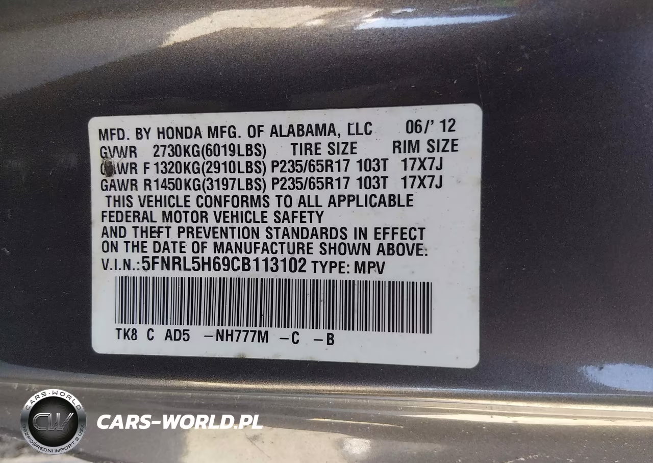 2012 Honda Odyssey Ex-L VIN:5FNRL5H69CB113102 - 9